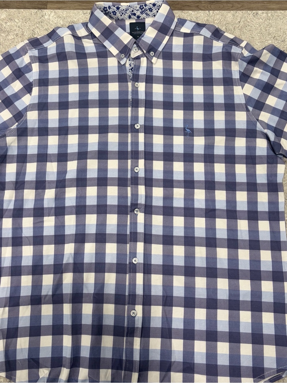 Tailorbyrd Blue and White Plaid Button-Down Shirt